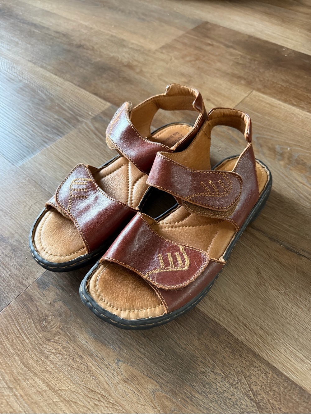 Josef Seibel Brown Leather Hook-and-Loop Sandals